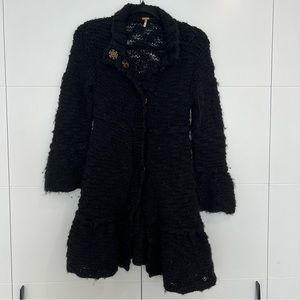 Free People Black Wool Peplum Crochet Cardigan